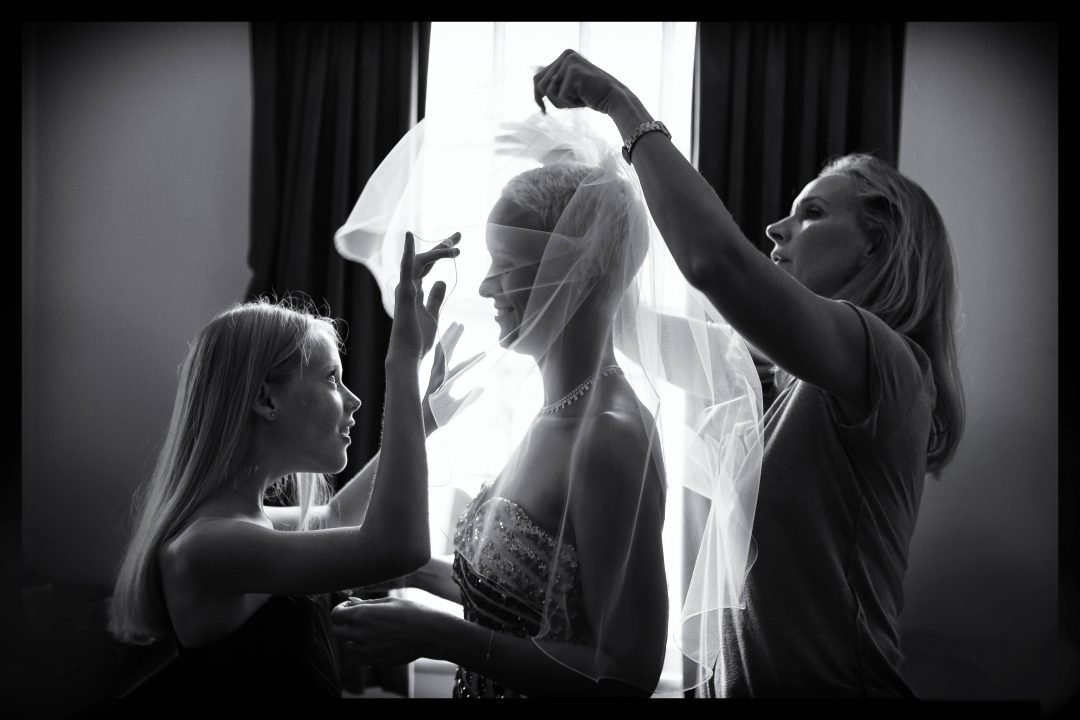 Wedding Photography Essex - Monochrome family with veil